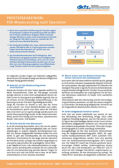 Informationsblatt "Prostatakarzinom: PSA-Wiederanstieg nach Operation"