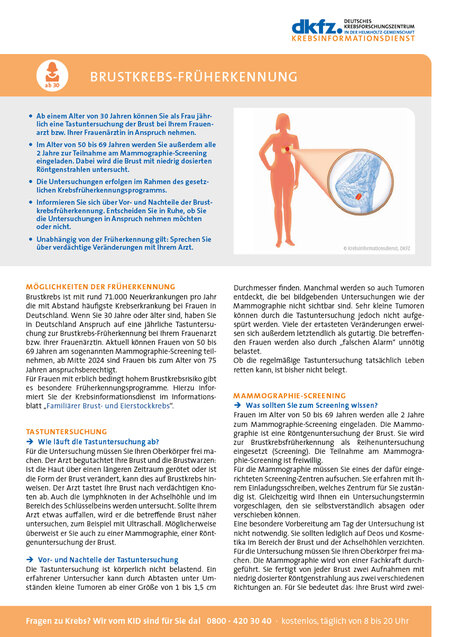Vorschau vom Informationsblatt "Brustkrebs-Früherkennung"