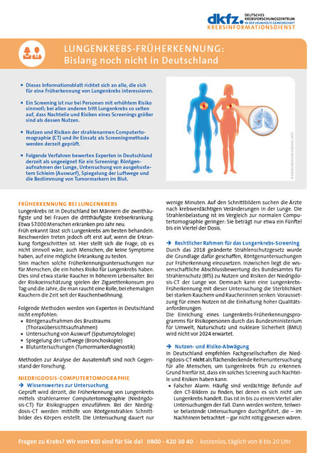 Informationsblatt "Lungenkrebs-Früherkennung: Bislang nicht in Deutschland"