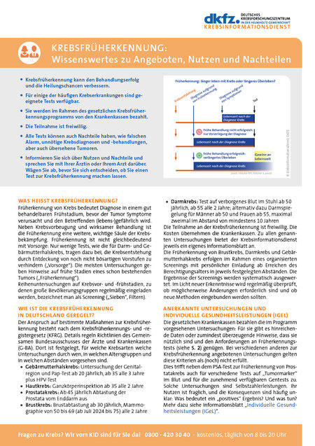Vorschau vom Informationsblatt "Krebsfrüherkennung: Wissenswertes zu Angeboten, Nutzen und Nachteilen"