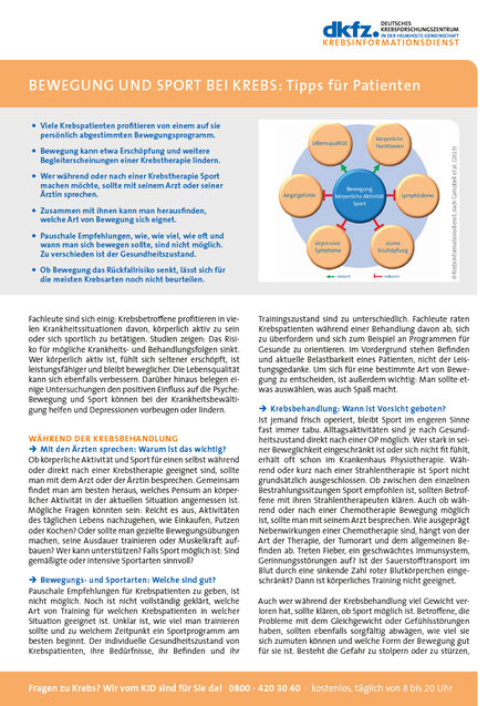 Informationsblatt "Bewegung und Sport bei Krebs: Tipps für Patienten"