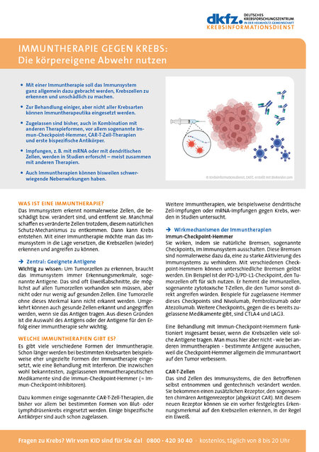 Vorschau vom Informationsblatt "Immuntherapie gegen Krebs: Die körpereigene Abwehr nutzen"