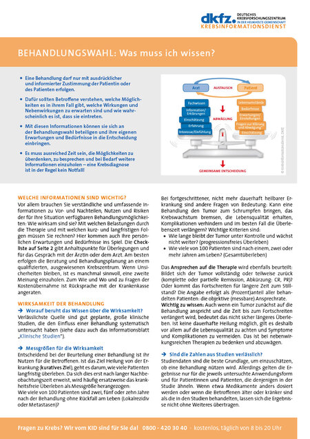 Informationsblatt "Behandlungswahl: Was muss ich wissen?"